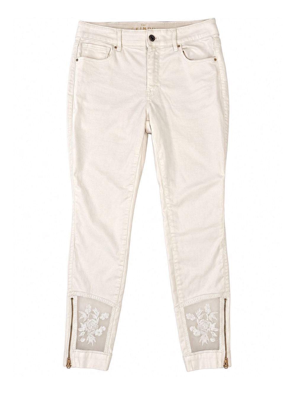 White House Black Market The Skinny Ankle Jeans Size 8 White Floral Embroidered